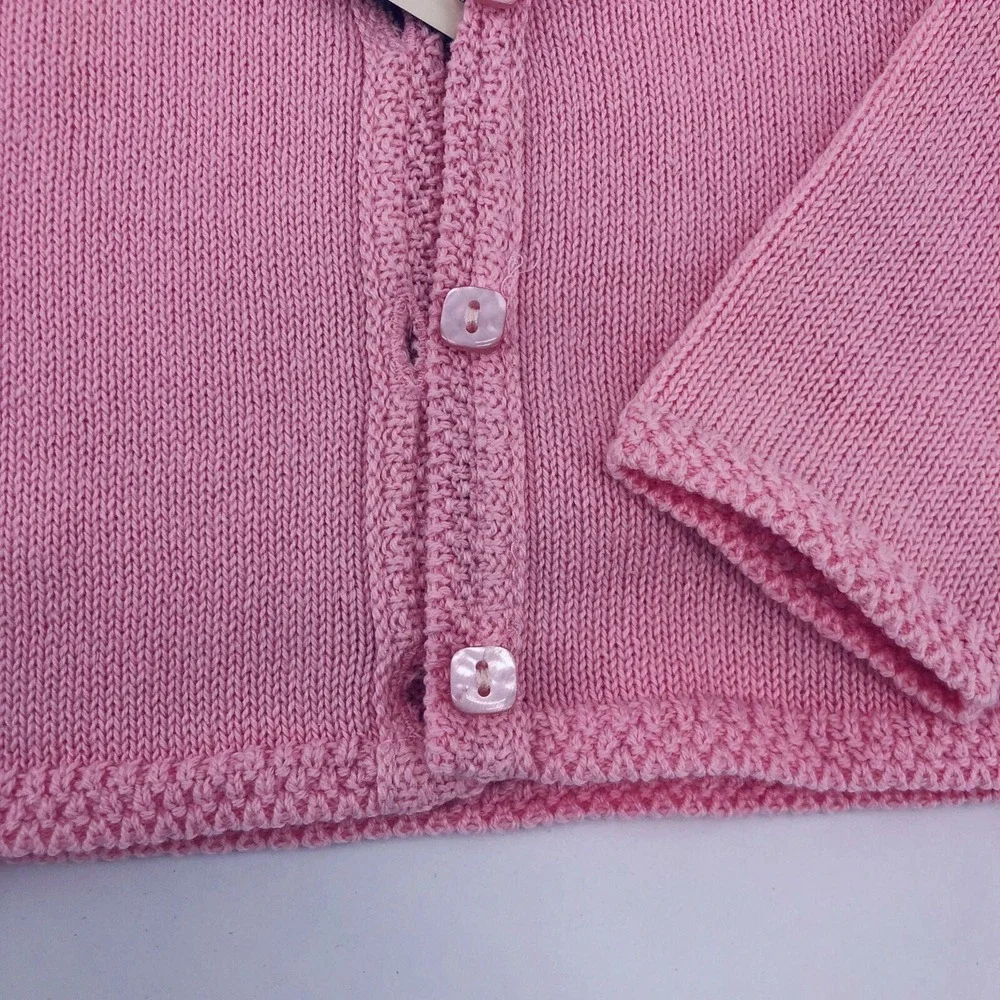 New 6 Mo Pink Short Sleeve Sweater & Cardigan Set Detailed Trim w Square Buttons